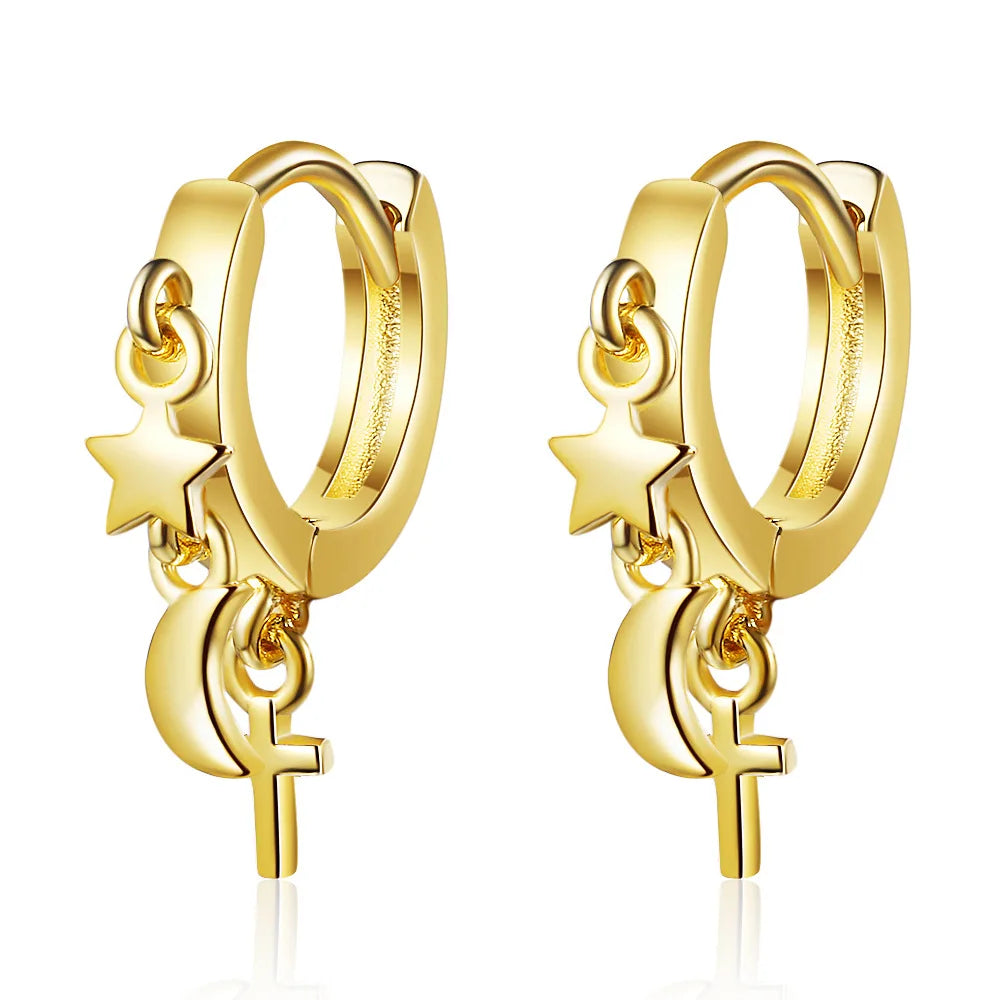 Luxury Shine Stamp 925 Sterling Silver Post Gold Plated Earrings Inlaid Boutique White Zircon Women Hook Drop Earrings Gift