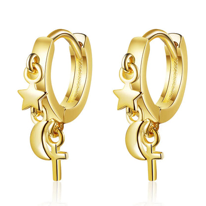 Luxury Shine Stamp 925 Sterling Silver Post Gold Plated Earrings Inlaid Boutique White Zircon Women Hook Drop Earrings Gift