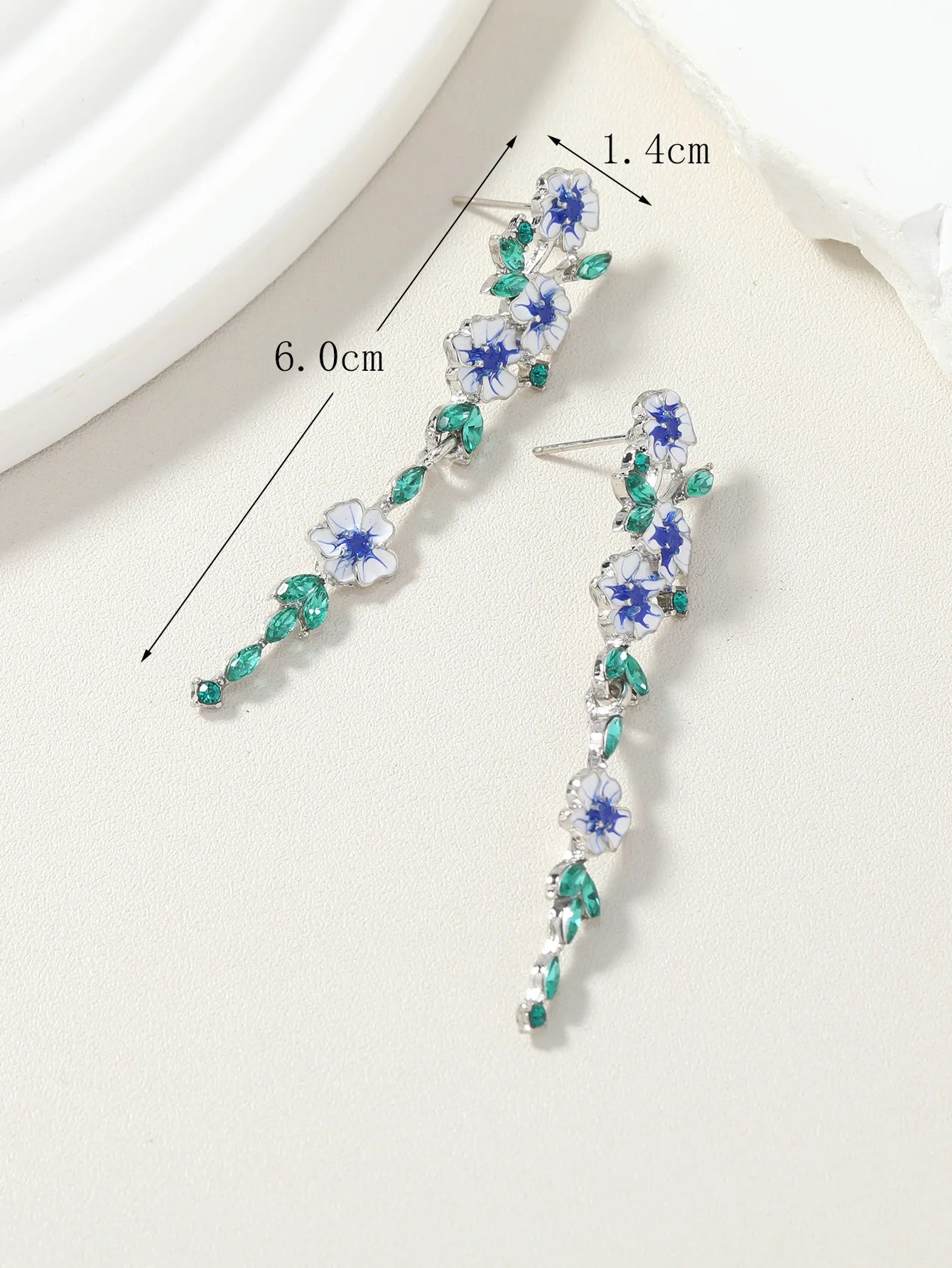 Luxury Romantic Enamel Flower Earrings Women Elegant Delicate Blue Trumpet Flower Long Aesthetic Earrings Wedding Party Gift New
