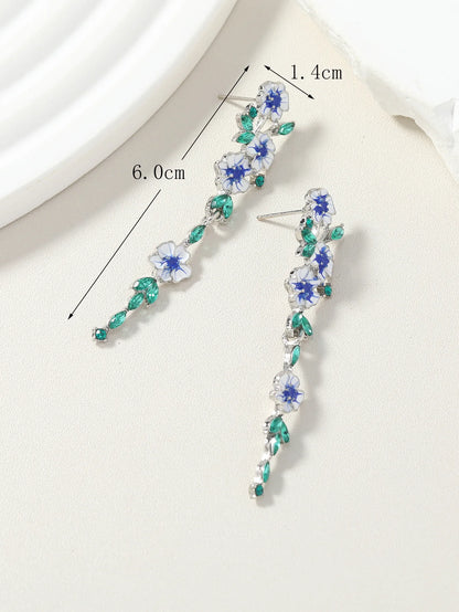 Luxury Romantic Enamel Flower Earrings Women Elegant Delicate Blue Trumpet Flower Long Aesthetic Earrings Wedding Party Gift New