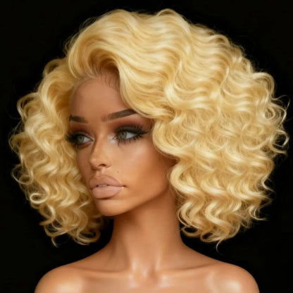 Short Bob Curly Wave Lace Front Wigs Human Hair 13x4 Hd Deep