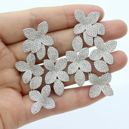 Luxury Evening Party Earrings for Women 2023 Trendy Shiny Flower Plant Dangle Earrings Purple Golden Jewelry Gift Wife