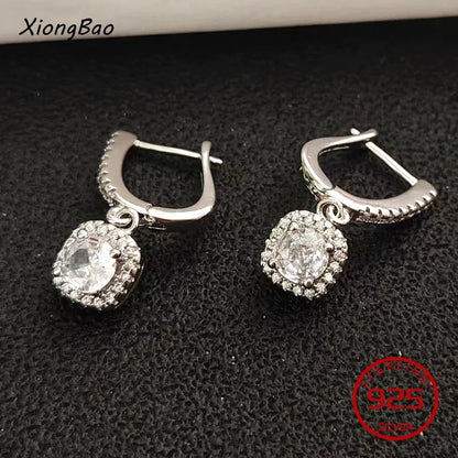 Luxury Shine Stamp 925 Sterling Silver Post Gold Plated Earrings Inlaid Boutique White Zircon Women Hook Drop Earrings Gift