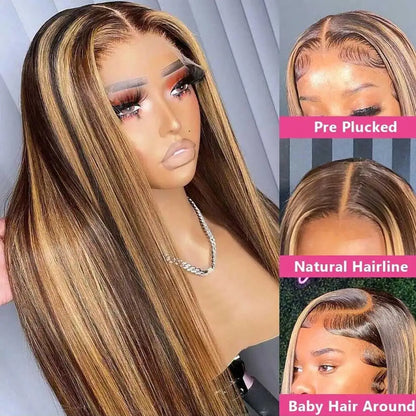 Highlight Wigs Colored Straight Lace Front Human Hair Wigs