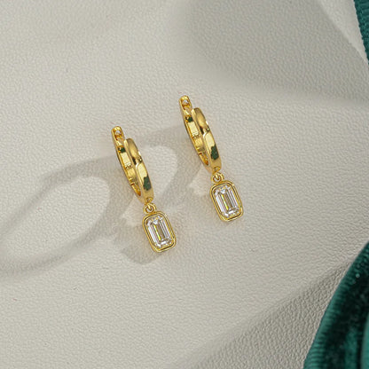 Luxury 100% Real 18k Gold Women's Rectangular Earrings Simple Mosan Diamond Earrings