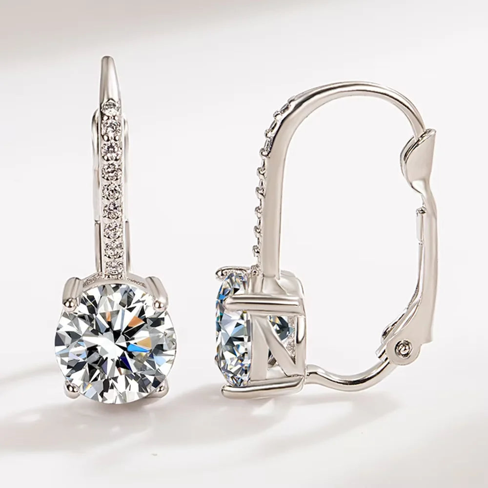 Luxury Shine Stamp 925 Sterling Silver Post Gold Plated Earrings Inlaid Boutique White Zircon Women Hook Drop Earrings Gift