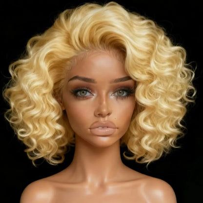 Short Bob Curly Wave Lace Front Wigs Human Hair 13x4 Hd Deep