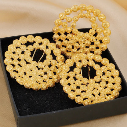 Luxury Handmade Big Earrings Ring Set  Plated Dubai Chain Wedding Jewelry Bridal Accessory Arab Turkis Earrings Women