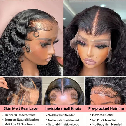 HD Transparent 13x4 13x6 Water Wave Lace Frontal Wig Pre Plucked Wear And Go Wig Human Hair Wigs For Women 4X4 Wig 180 Density