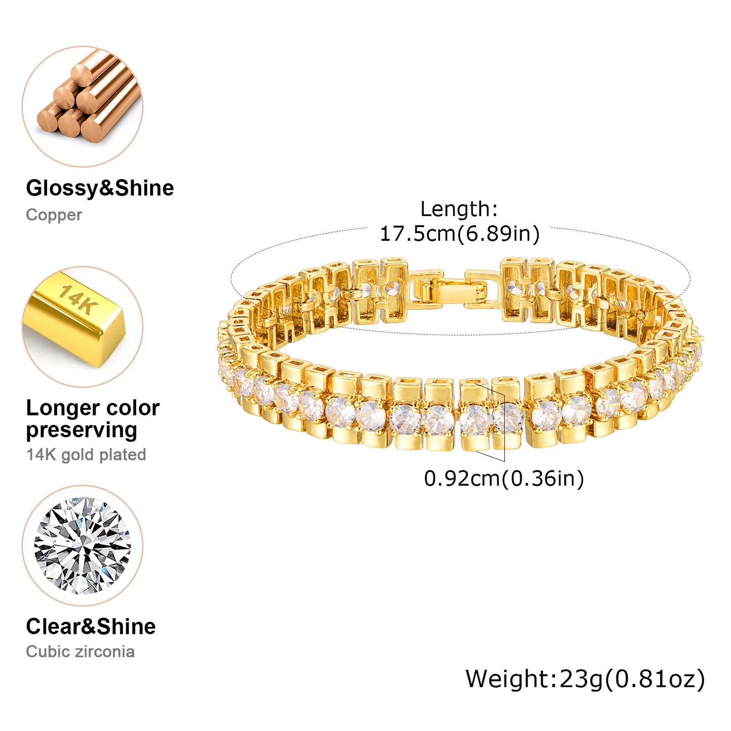 Paperclip Chain Bracelet 14K Gold Plated Cubic Zirconia Watch
