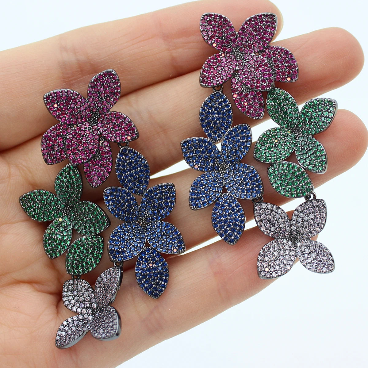 Luxury Evening Party Earrings for Women 2023 Trendy Shiny Flower Plant Dangle Earrings Purple Golden Jewelry Gift Wife