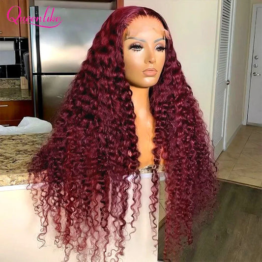 Curly Burgundy 13x6 Hd Lace Frontal Wig 99J Colored Human Hair