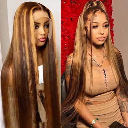 Highlight Wigs Colored Straight Lace Front Human Hair Wigs
