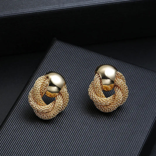 Vintage Metallic Twisted weaving Round Circle Dangle Earrings