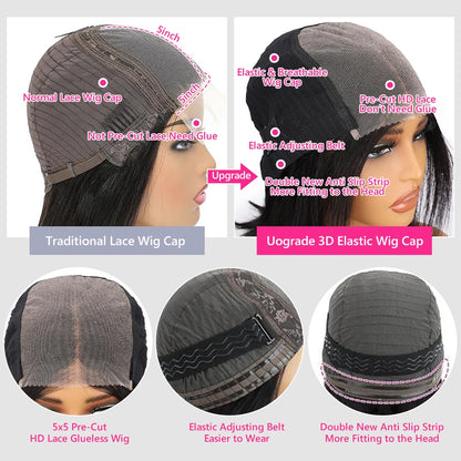 Wear and Go Glueless Wig Bob Human Hair Straight Short Bob Wig