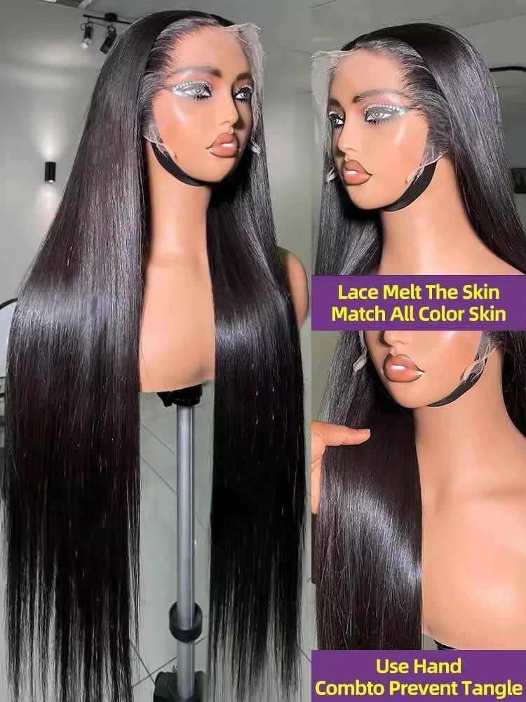 13x6 HD Transparent Human Hair Lace Frontal Wig  30 36 Inch  Bone Straight