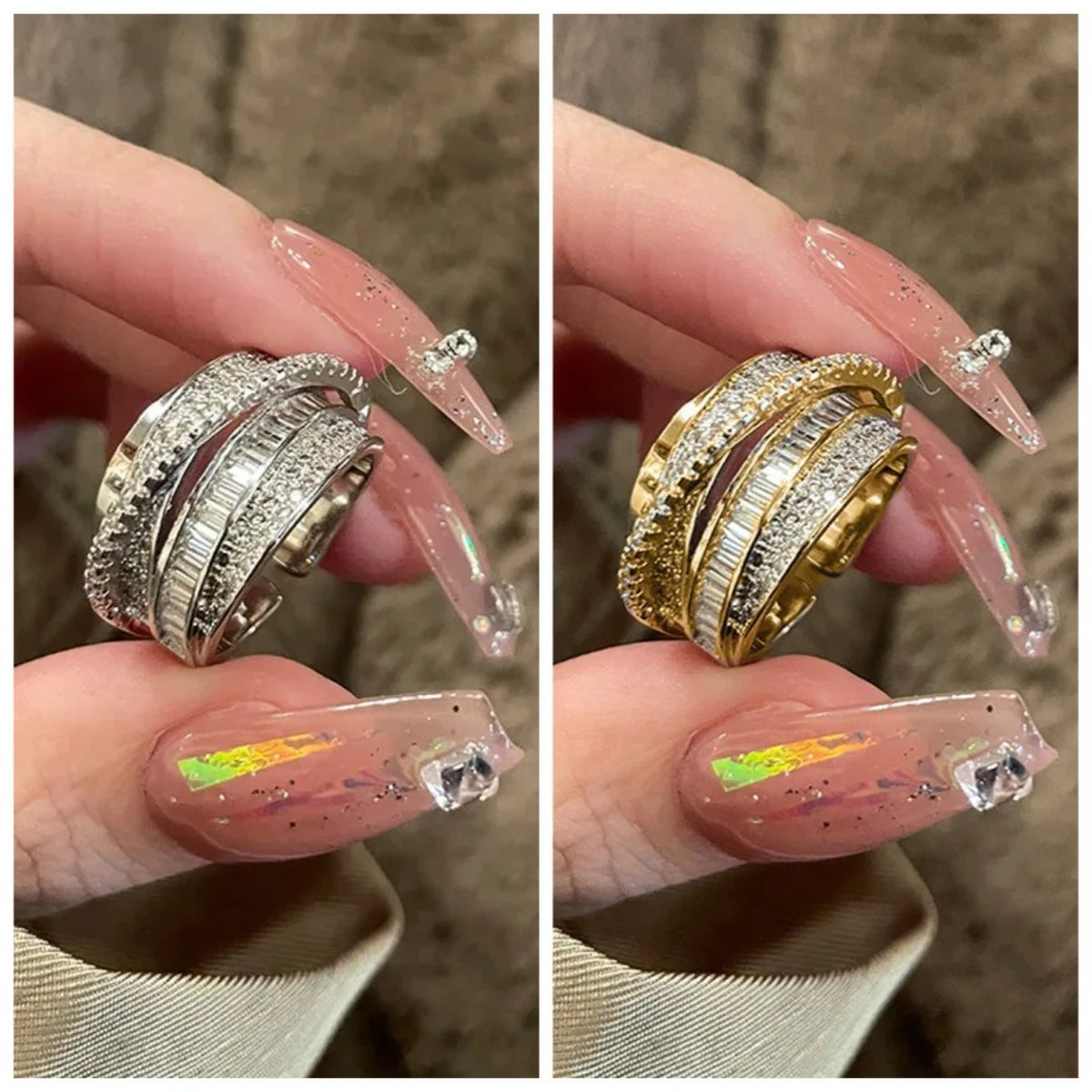 Silver Color Rhinestone Ring Multi-layer Winding Rings for Women