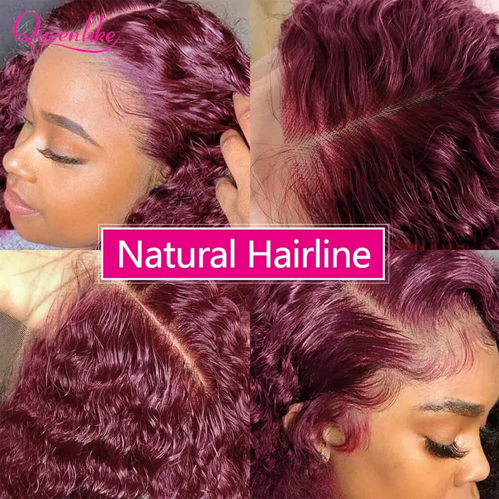 Curly Burgundy 13x6 Hd Lace Frontal Wig 99J Colored Human Hair