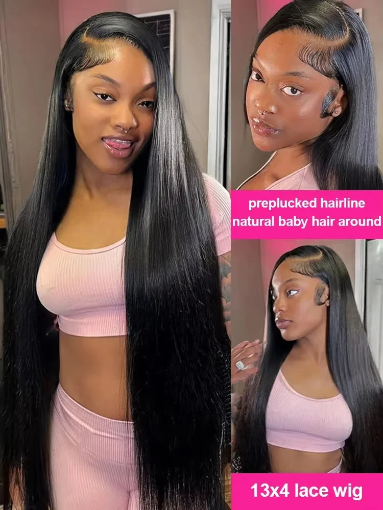 13x6 HD Transparent Human Hair Lace Frontal Wig  30 36 Inch  Bone Straight