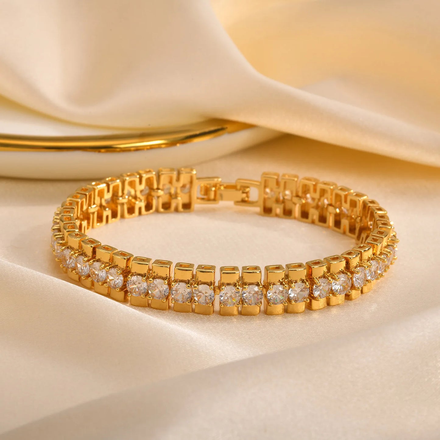 Paperclip Chain Bracelet 14K Gold Plated Cubic Zirconia Watch
