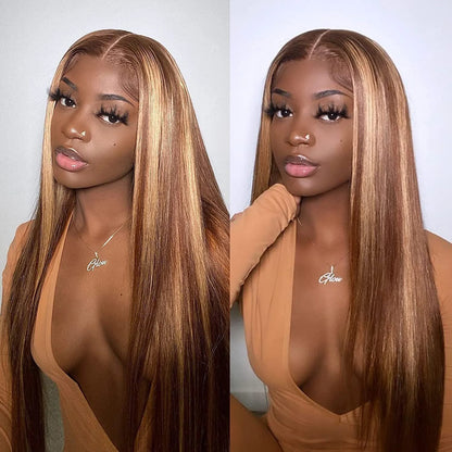 34Inch Bone Straight Highlight Lace Front Human Hair Ombre