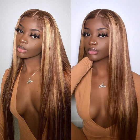 34Inch Bone Straight Highlight Lace Front Human Hair Ombre
