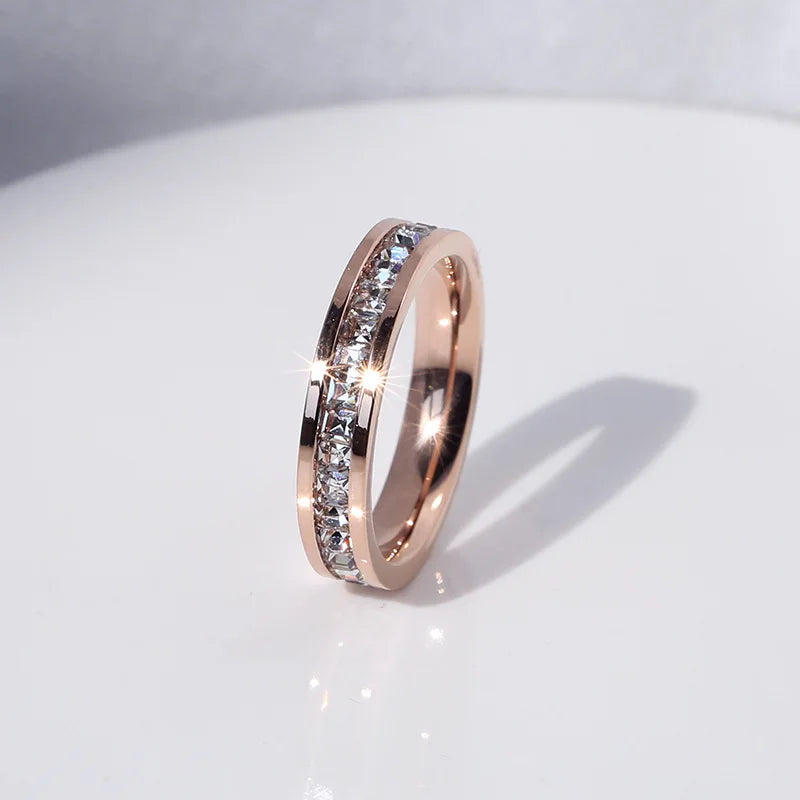 Clear White Stones Wedding Women Ring Stainless Steel 1 and 2