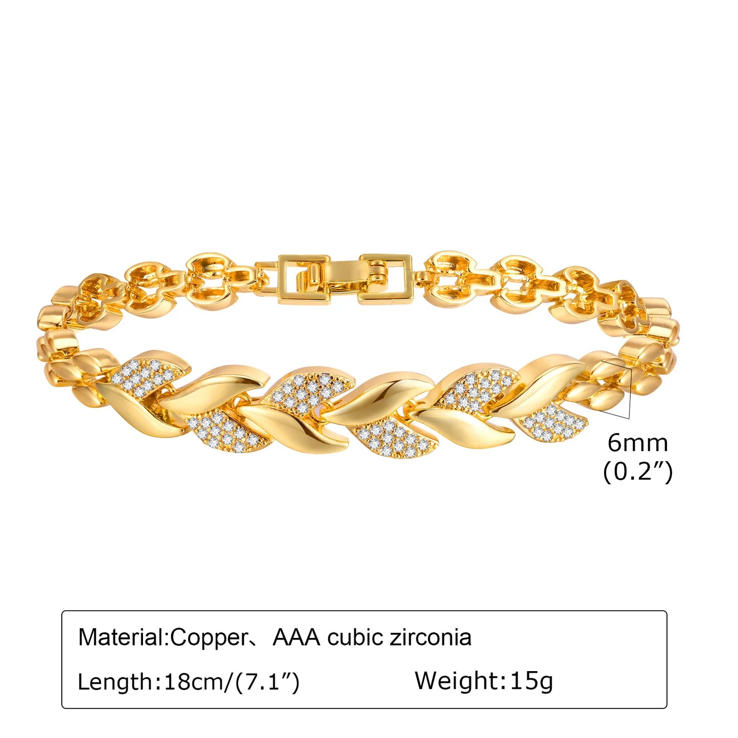 Paperclip Chain Bracelet 14K Gold Plated Cubic Zirconia Watch