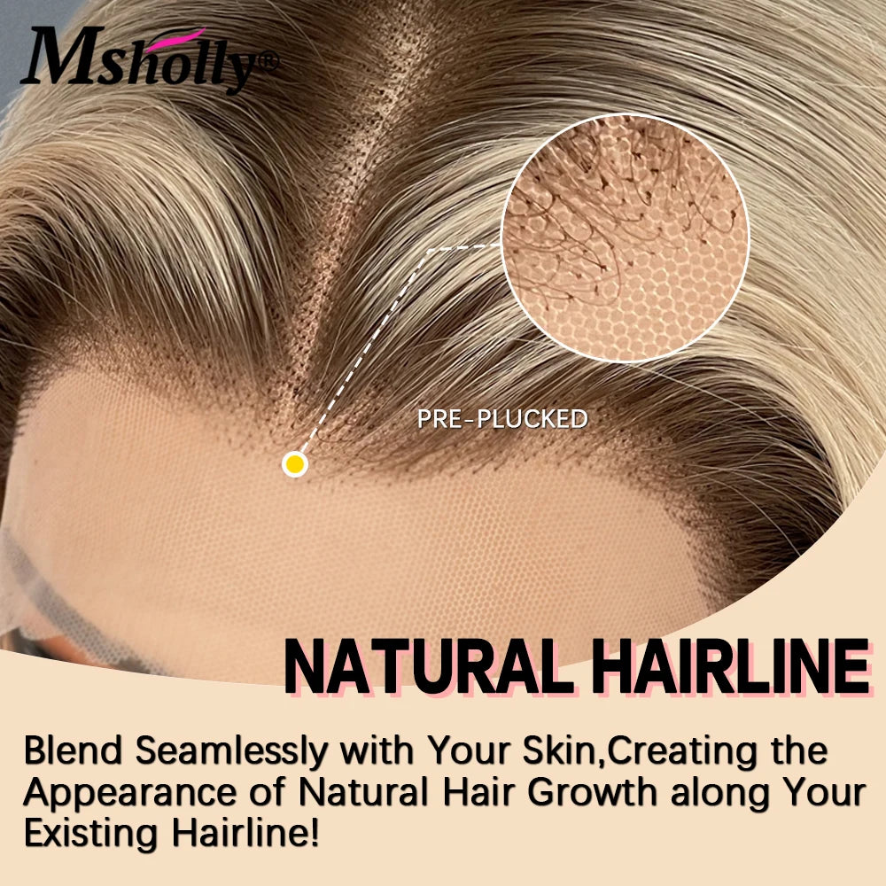 Highlight Ash Blonde 13x4 Lace Front Wigs Human Hair Straight