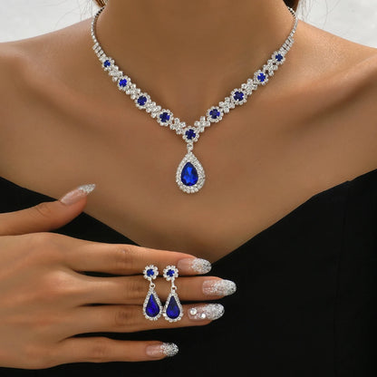 Women's crystal droplet necklace with earrings set for wedding