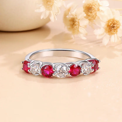 Pretty Beauty Sapphire/Emerald/Ruby Wedding Band Half Halo Gemstone Moissanite Ring for Women S925 Sterling Silver Fine Jewelry