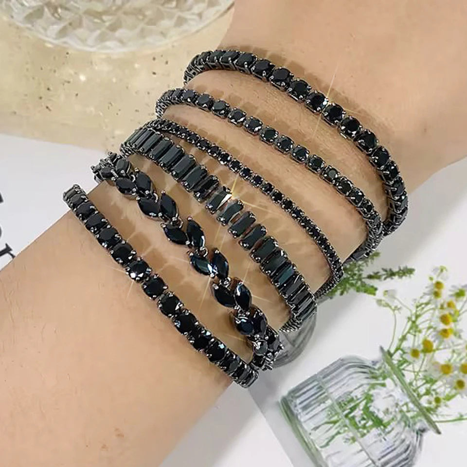 Exquisite Shiny Pink Black Zircon Decor Bracelets For Women