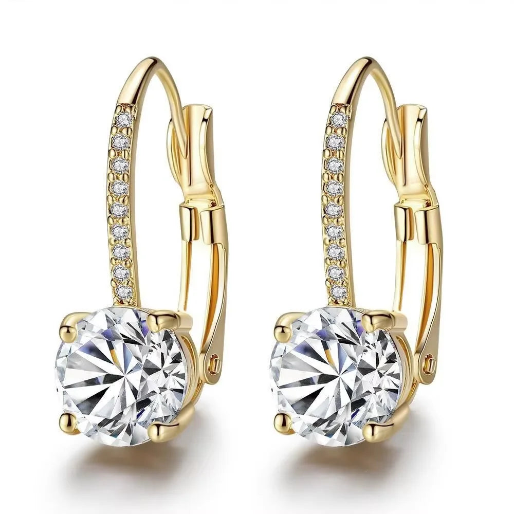 Luxury Shine Stamp 925 Sterling Silver Post Gold Plated Earrings Inlaid Boutique White Zircon Women Hook Drop Earrings Gift