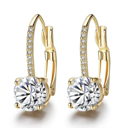 Luxury Shine Stamp 925 Sterling Silver Post Gold Plated Earrings Inlaid Boutique White Zircon Women Hook Drop Earrings Gift