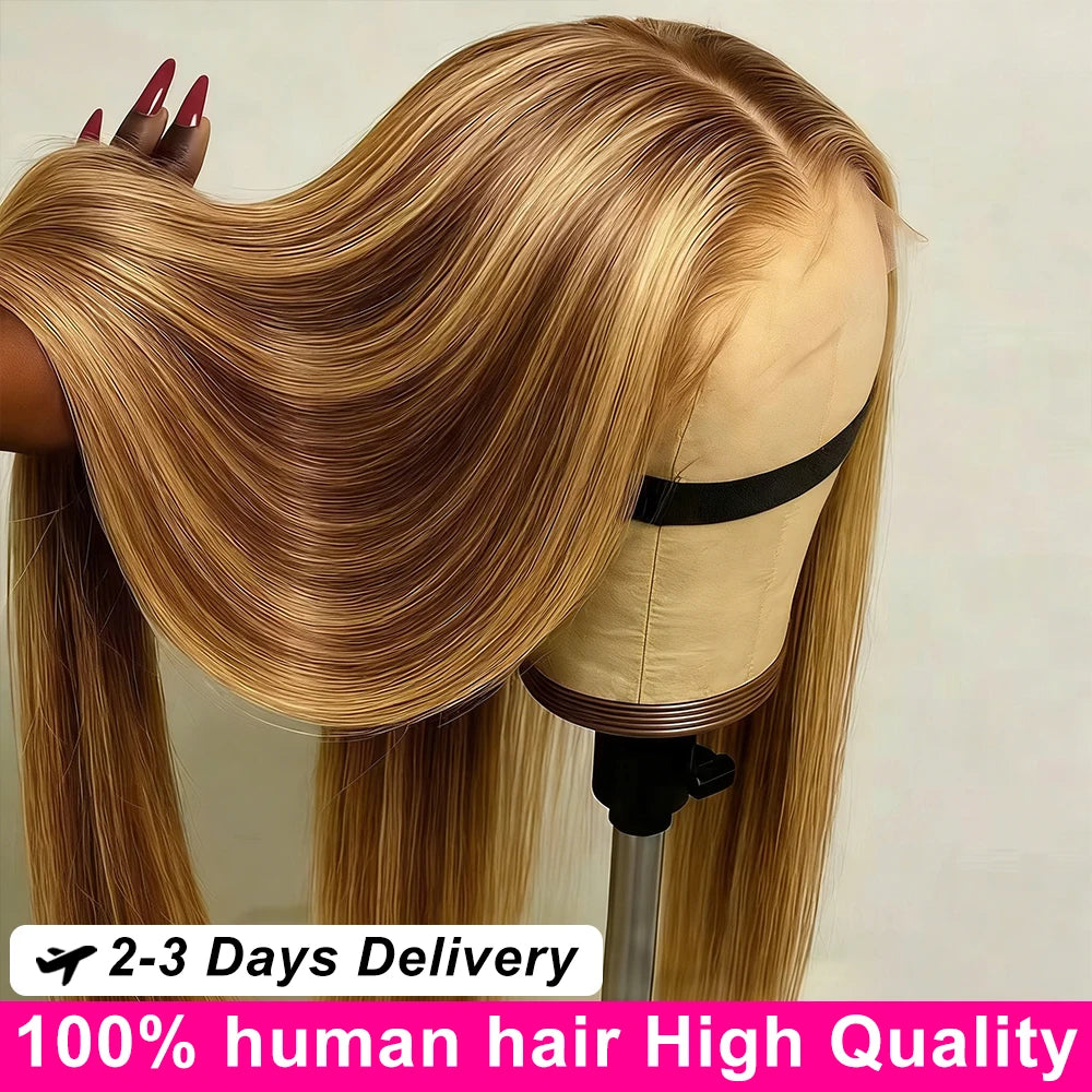 30 40 Inch Highlight Ombre Bone Straight Human Hair Wig Colored
