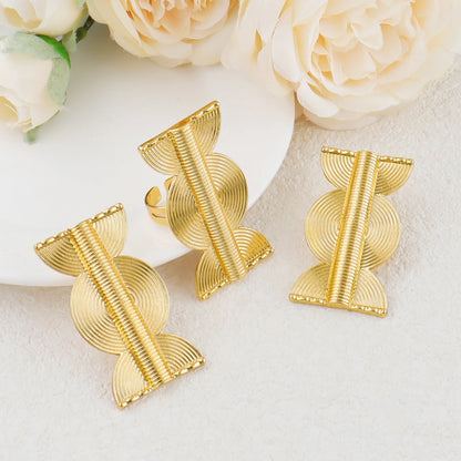 Luxury Handmade Big Earrings Ring Set  Plated Dubai Chain Wedding Jewelry Bridal Accessory Arab Turkis Earrings Women