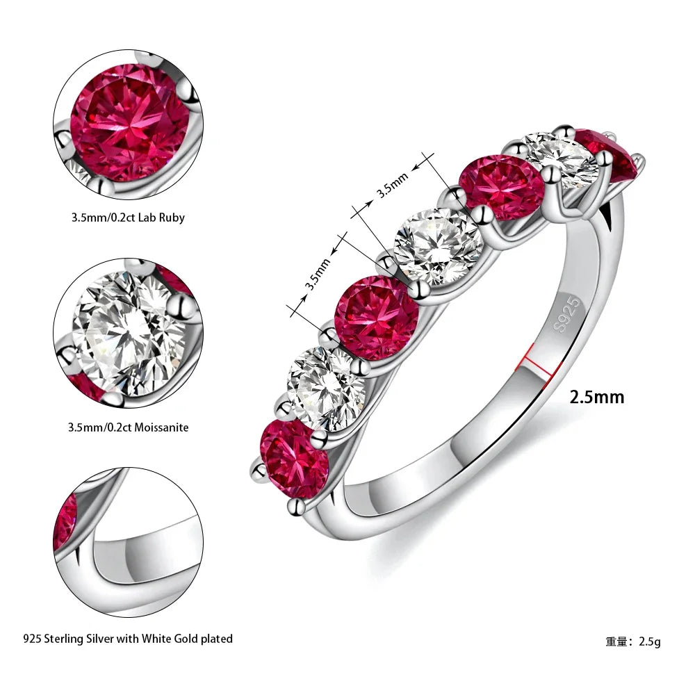 Pretty Beauty Sapphire/Emerald/Ruby Wedding Band Half Halo Gemstone Moissanite Ring for Women S925 Sterling Silver Fine Jewelry