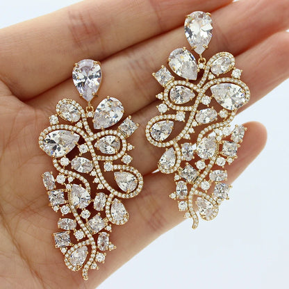 Luxury Evening Party Earrings for Women 2023 Trendy Shiny Flower Plant Dangle Earrings Purple Golden Jewelry Gift Wife