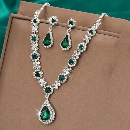 Women's crystal droplet necklace with earrings set for wedding