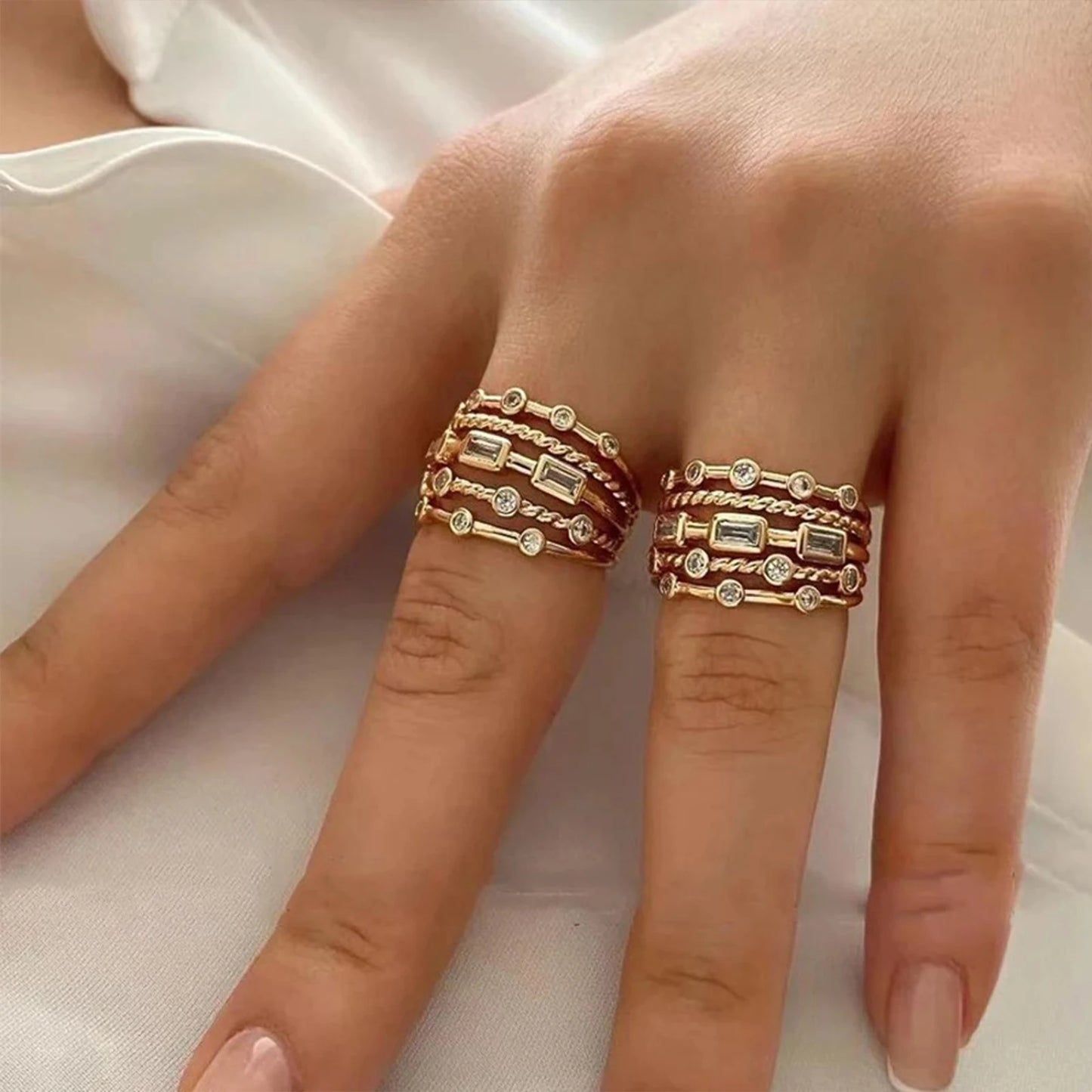 Nwe 18 K Gold Plated Sun Rings for Women Natural Stone Inlaid