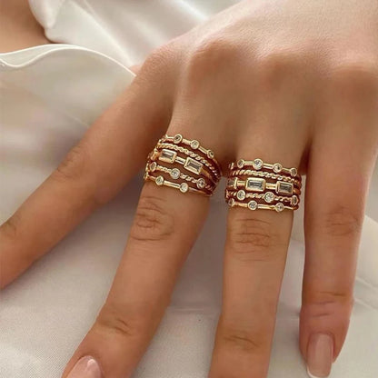 Nwe 18 K Gold Plated Sun Rings for Women Natural Stone Inlaid