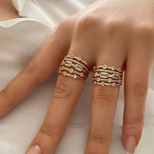 Nwe 18 K Gold Plated Sun Rings for Women Natural Stone Inlaid