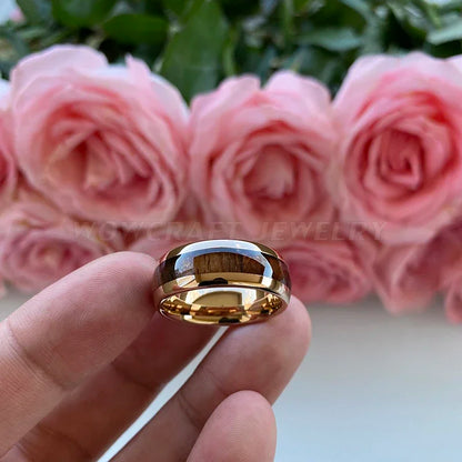 Rose Gold Bands Tungsten Carbide Ring Nature Dark Red Wood Inlay Comfort Fit New Design Wedding Rings