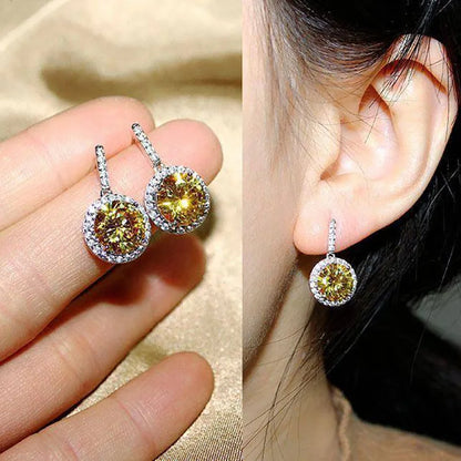 Luxury Female Earring 925 Silver Needle Round Zircon Earring Women Closely Inlaid OL Versatile Earrings Statement Jewelry Gift