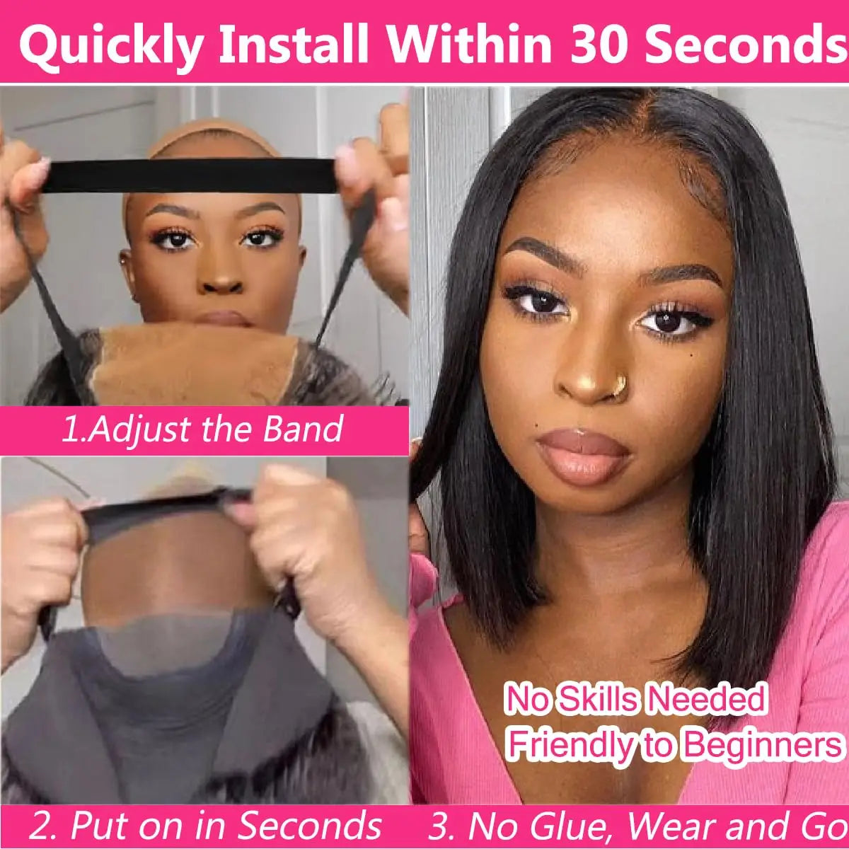 Wear And Go Glueless Wigs Human Hair Bob Straight Pre