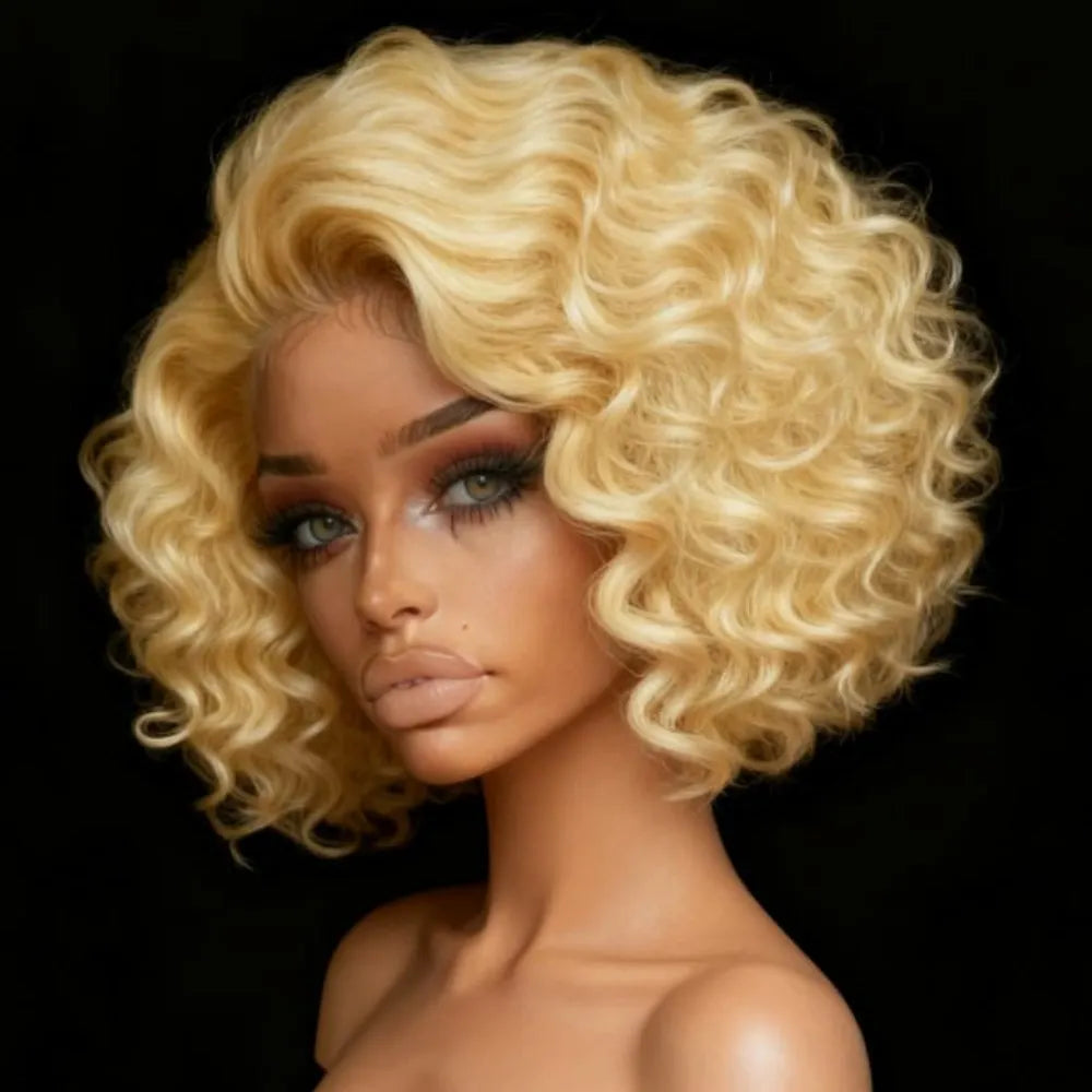 Short Bob Curly Wave Lace Front Wigs Human Hair 13x4 Hd Deep