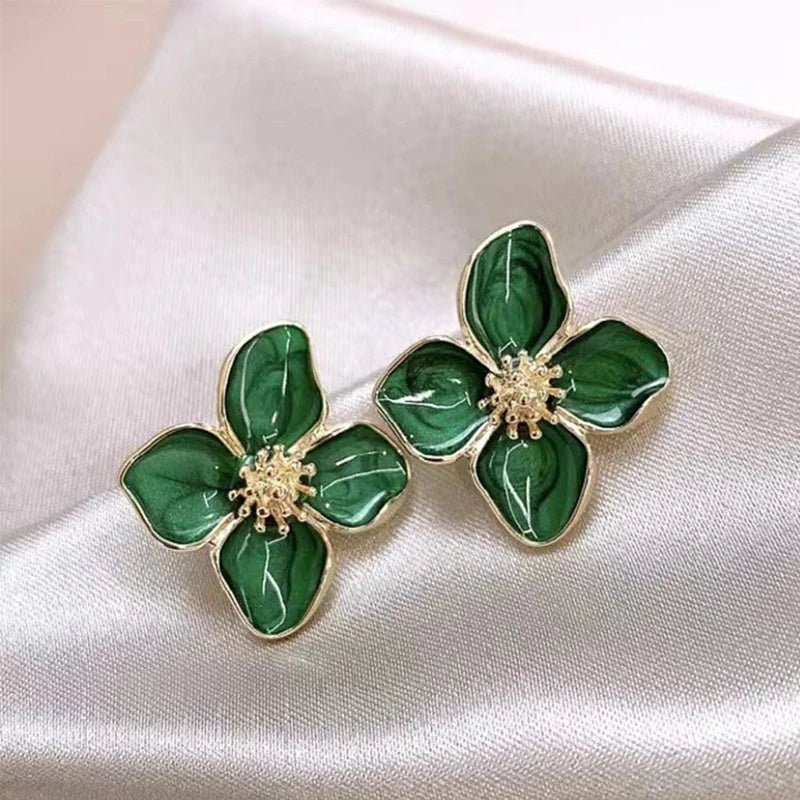 Luxury Romantic Enamel Flower Earrings Women Elegant Delicate Blue Trumpet Flower Long Aesthetic Earrings Wedding Party Gift New