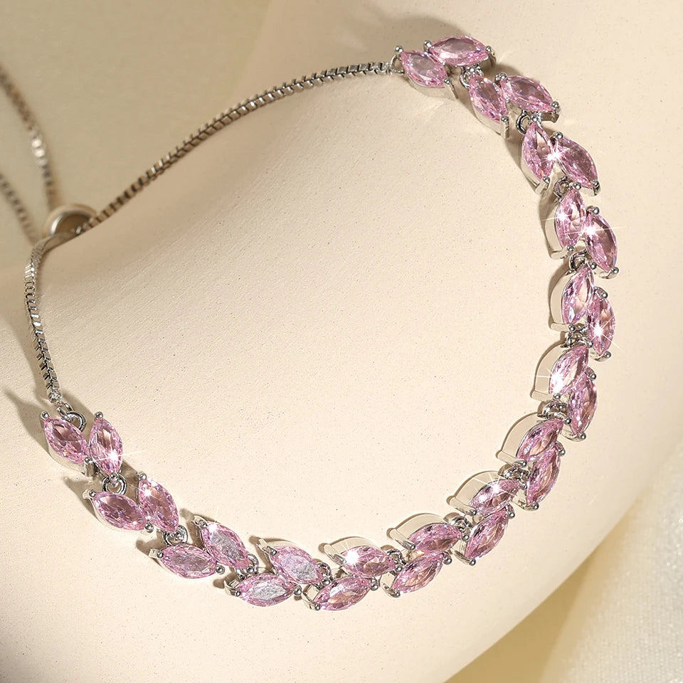 Exquisite Shiny Pink Black Zircon Decor Bracelets For Women