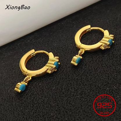 Luxury Shine Stamp 925 Sterling Silver Post Gold Plated Earrings Inlaid Boutique White Zircon Women Hook Drop Earrings Gift