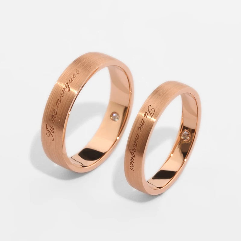 Customizable Engraved Design 18K 14K 9K PT950 Real Gold Wedding Ring Sets for Couple, Rose Gold Diamond Engagement Rings